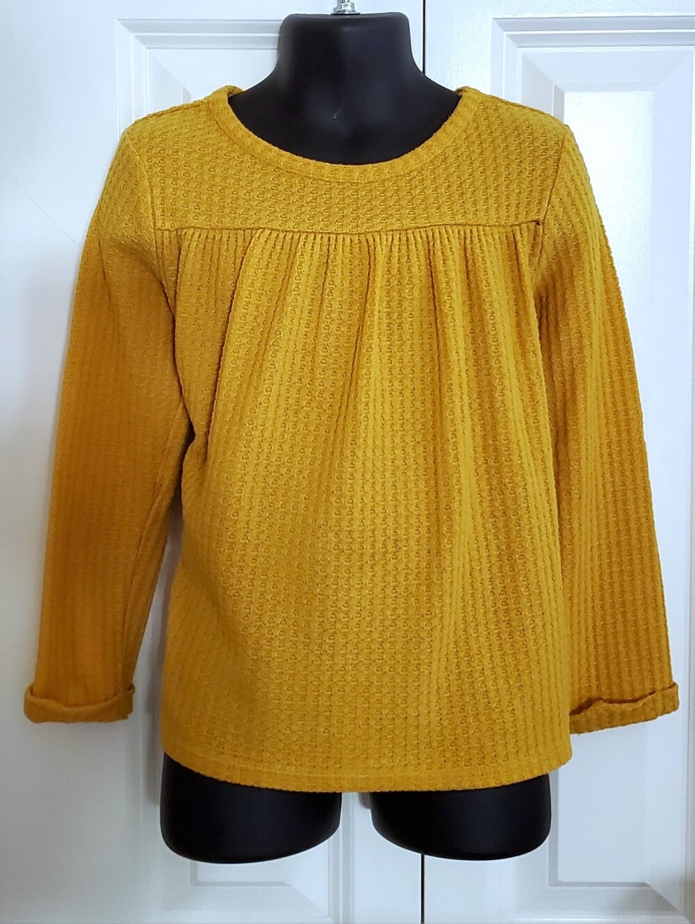 Cat & Jack Little Girl's Cuffed Sleeve Waffle Knit Top
